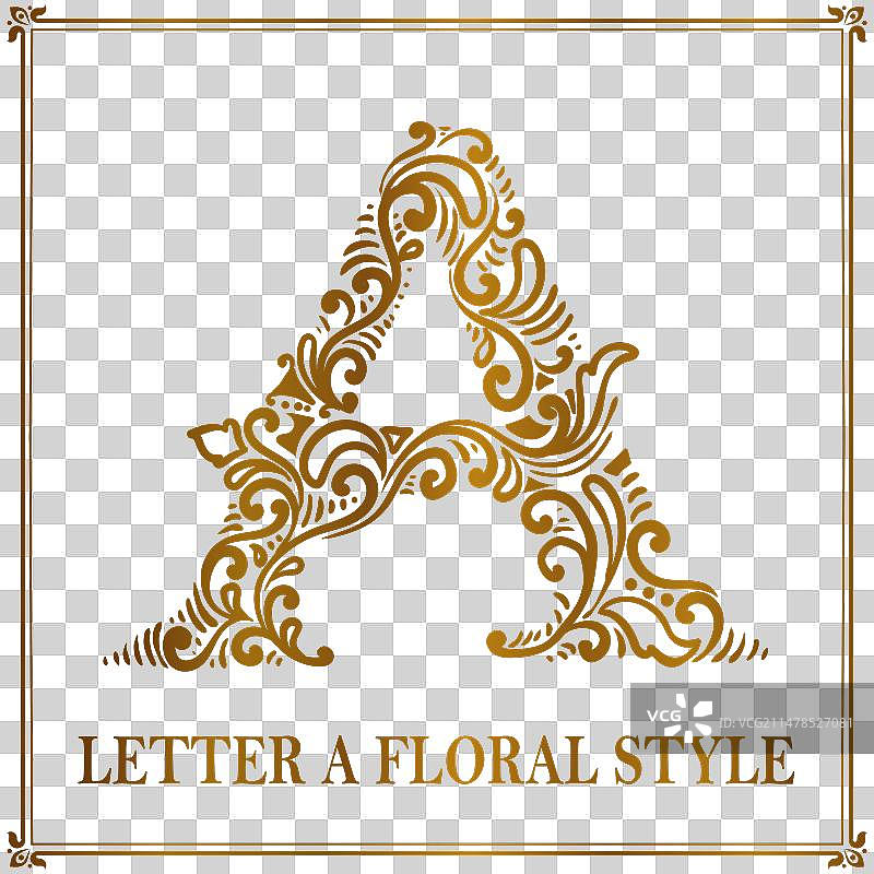 复古花卉图案字母A图片素材