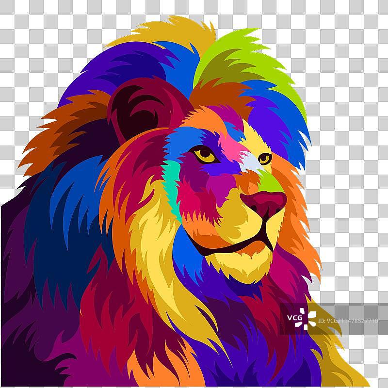 波普艺术风格的彩色狮子头图片素材