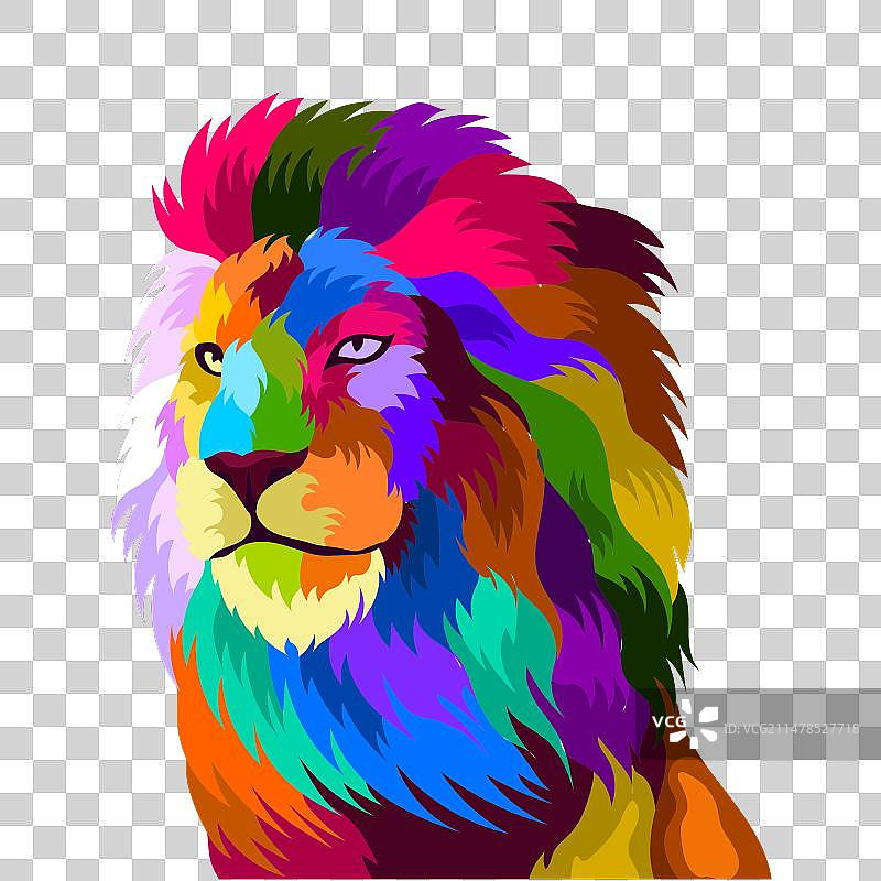 波普艺术风格的彩色狮子头图片素材