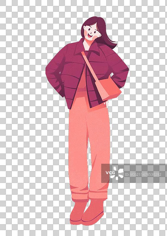 文艺复古女孩穿搭服装站姿清新插画元素图片素材