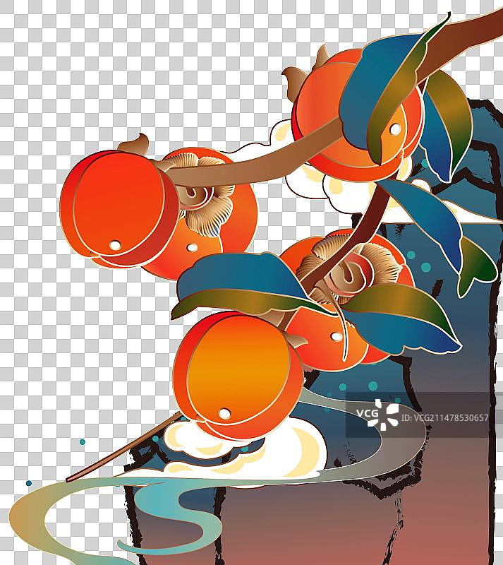 挂在树枝上柿子免抠矢量插画图片素材