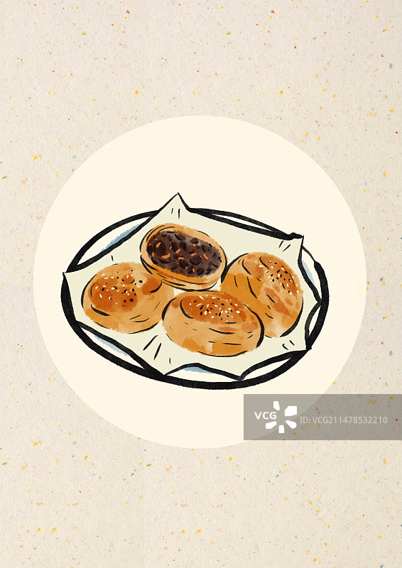 水墨风安徽美食插画-黄山烧饼图片素材