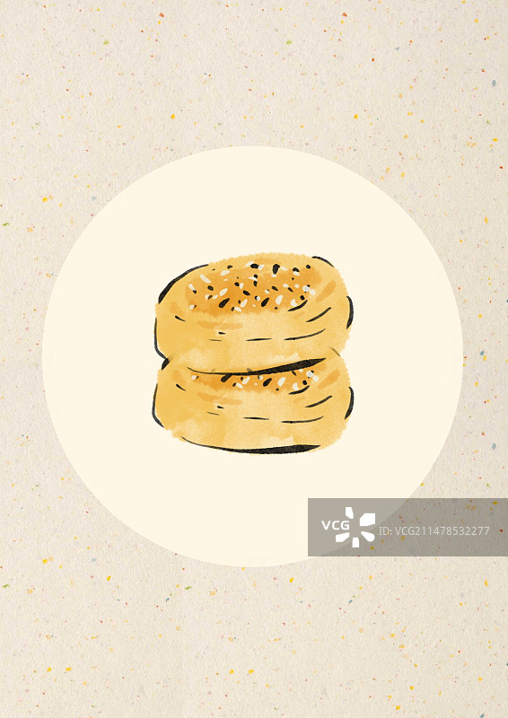 水墨风安徽美食插画-麻饼图片素材