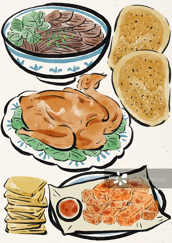 水墨风安徽美食插画图片素材