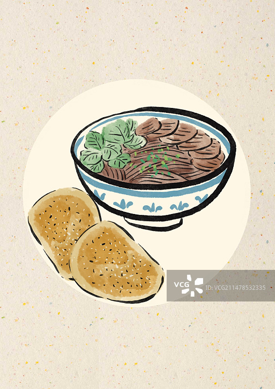 水墨风安徽美食插画-淮南牛肉汤图片素材