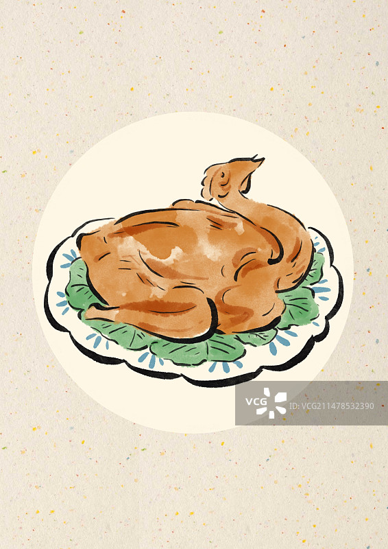 水墨风安徽美食插画-符离集烧鸡图片素材