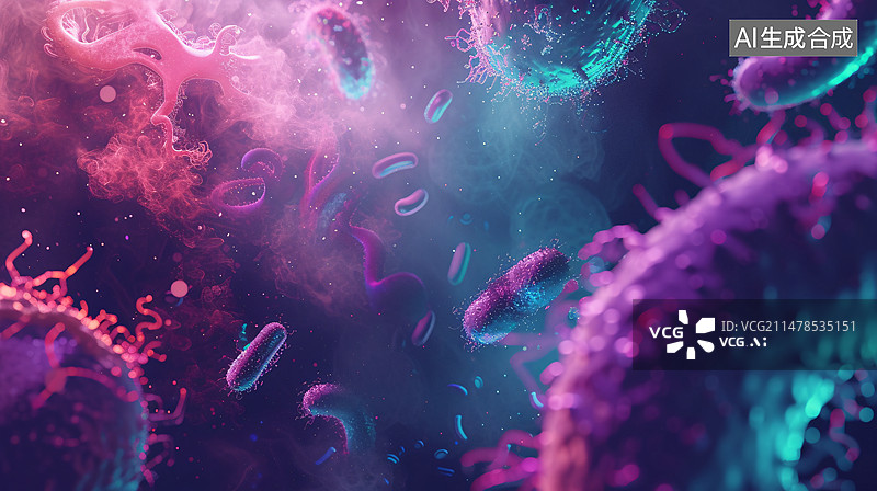 【AI数字艺术】细胞背景病毒细胞医学研究背景，病毒性疾病流行细胞的特写插图图片素材