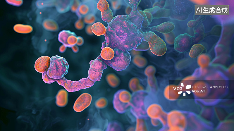 【AI数字艺术】细胞背景病毒细胞医学研究背景，病毒性疾病流行细胞的特写插图图片素材