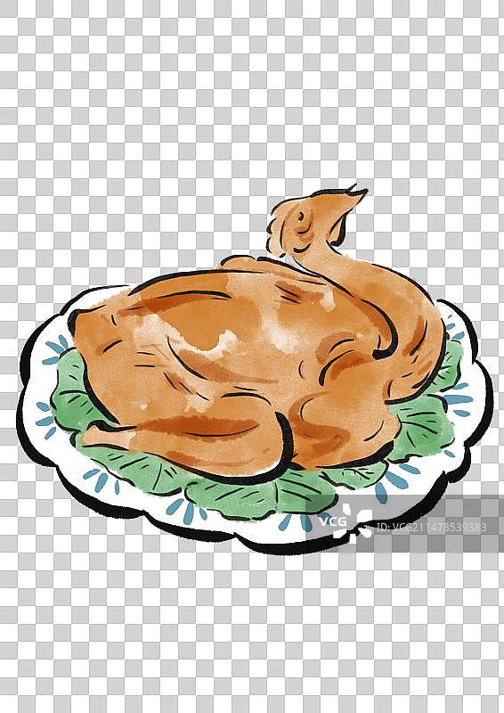 水墨风安徽美食插画元素-符离集烧鸡图片素材