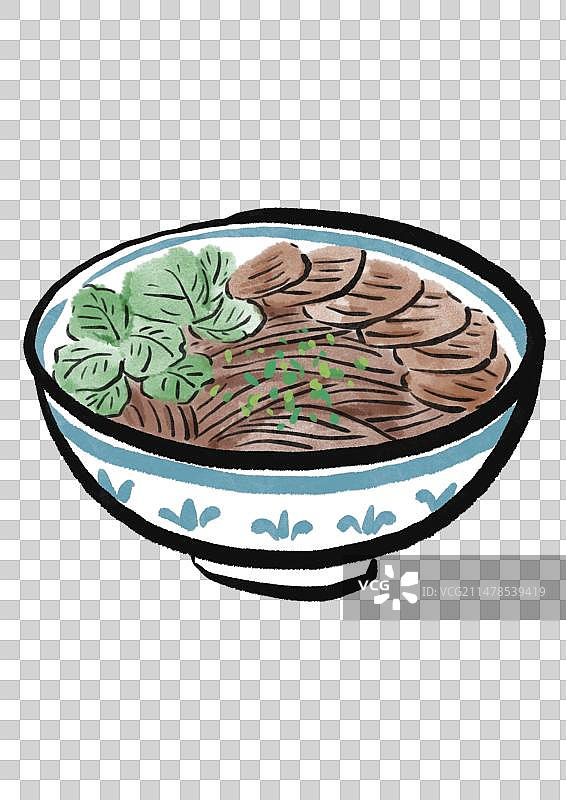 水墨风安徽美食插画元素-淮南牛肉汤图片素材