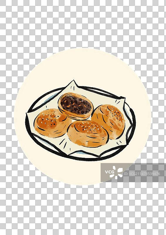 水墨风安徽美食插画元素-黄桥烧饼图片素材