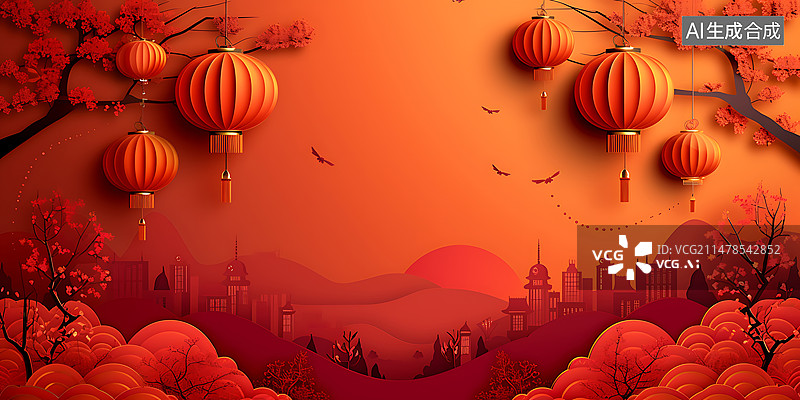 【AI数字艺术】国潮风春节拜年喜庆过年立体剪纸风格背景图片图片素材