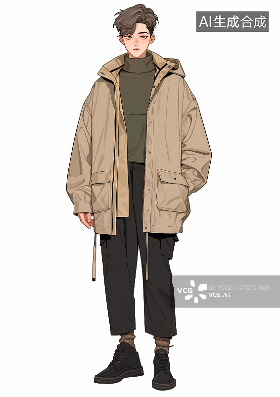 【AI数字艺术】穿着风衣的男生插画素材图片素材