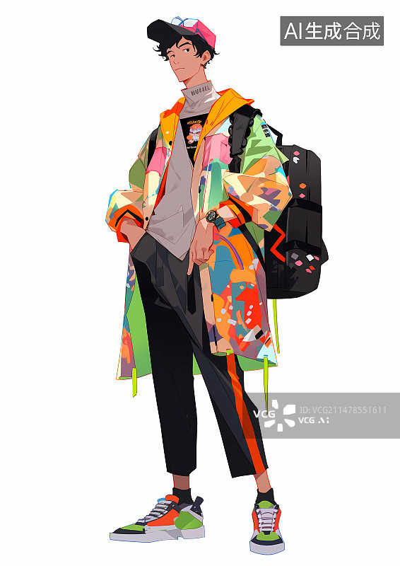 【AI数字艺术】穿着外套背着书包的大学生插画图片素材