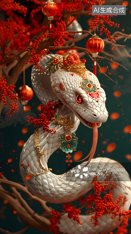 【AI数字艺术】妖娆华丽的国潮风格十二生肖蛇年春节图片素材