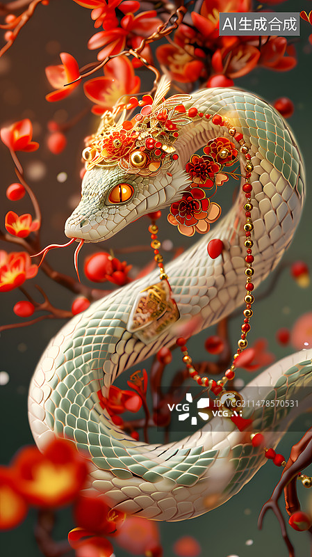 【AI数字艺术】妖娆华丽的国潮风格十二生肖蛇年春节图片素材