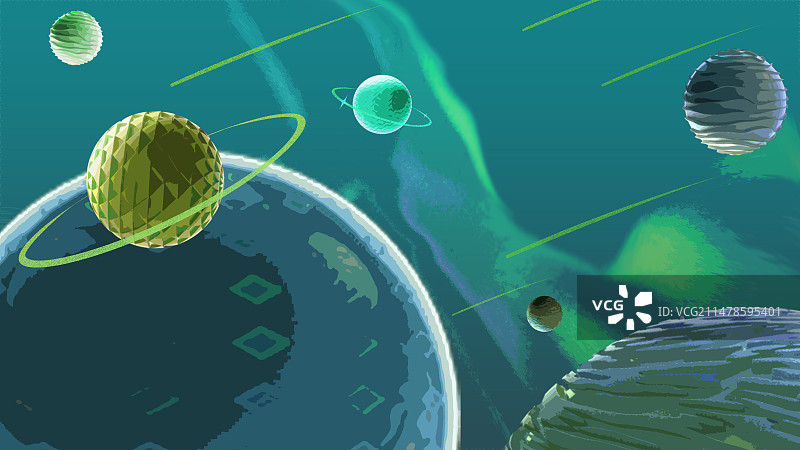 蓝色星空中的流星划过星球图片素材