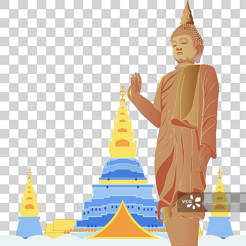 国潮风西双版纳大佛大金塔插画图片素材
