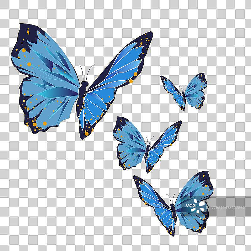 蓝色国潮风蝴蝶插画图片素材