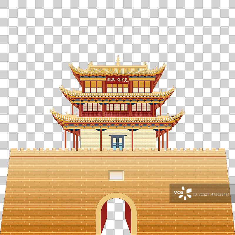 国潮风金色嘉峪关城楼插画图片素材