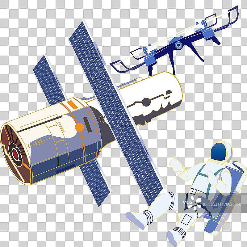 国潮风蓝色航天科技卫星宇航员插画图片素材