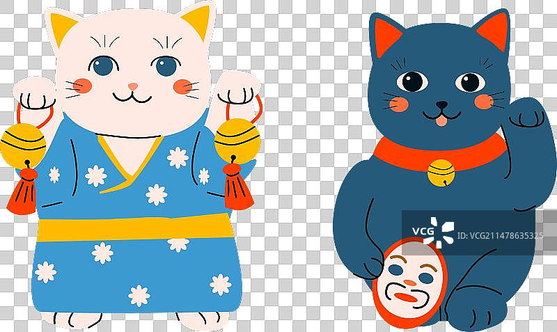 东方招财猫卡通形象套装图片素材