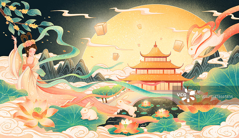 中国风中秋节嫦娥插画图片素材