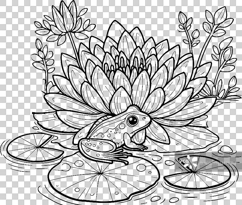 黑白睡莲花朵轮廓图片素材