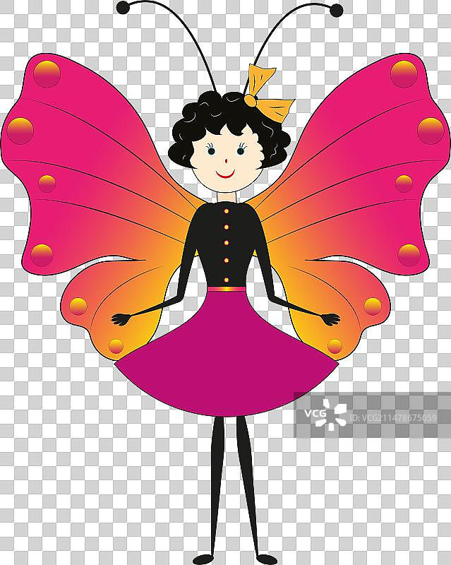 穿着可爱的小女孩和蝴蝶图片素材