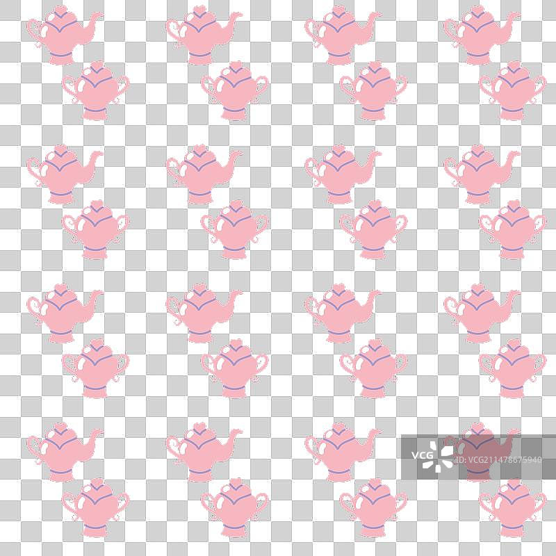 卡通风格的粉色古董茶壶和糖罐图片素材