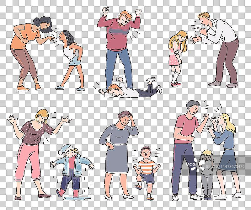 愤怒的父母与情绪化的孩子合集图片素材