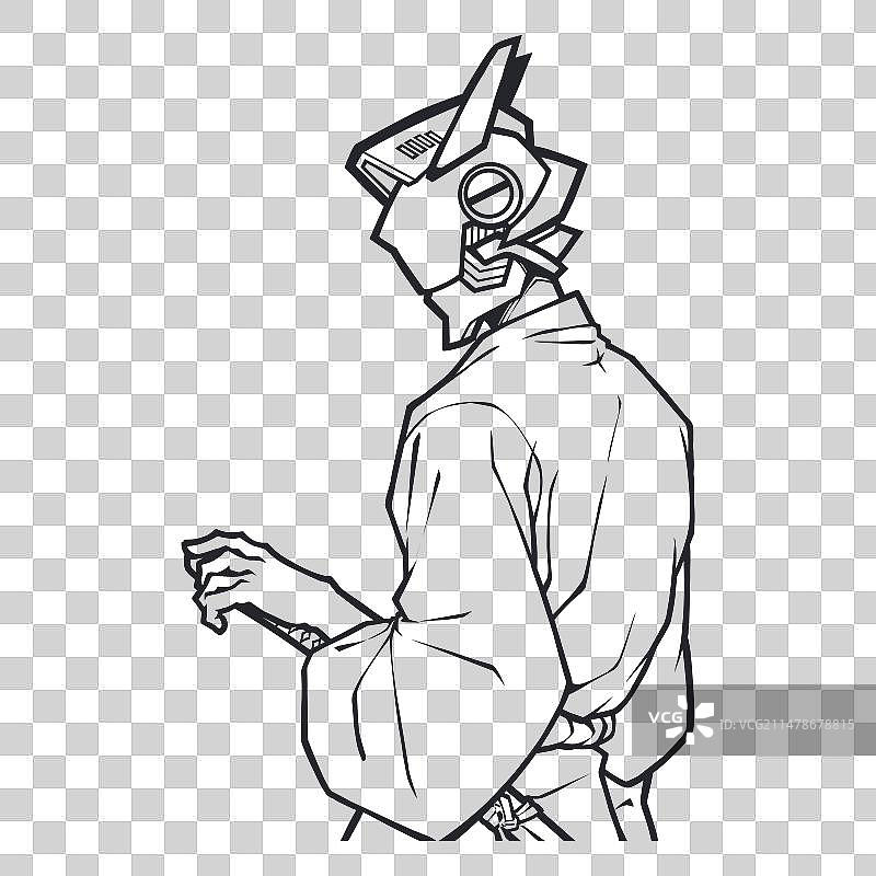 机械浪人武士线条艺术图片素材