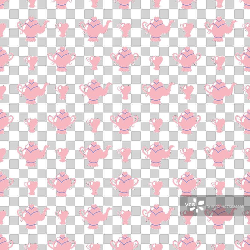 纸箱中的粉色古董茶壶、杯子和糖罐图片素材