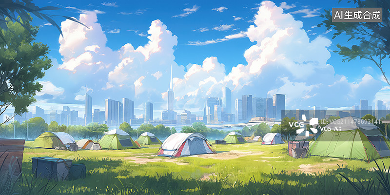 【AI数字艺术】城市户外的帐篷露营区图片素材