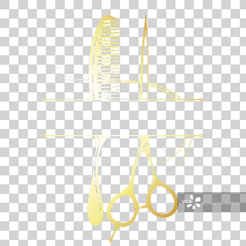 金色剪刀、梳子和卷发图片素材