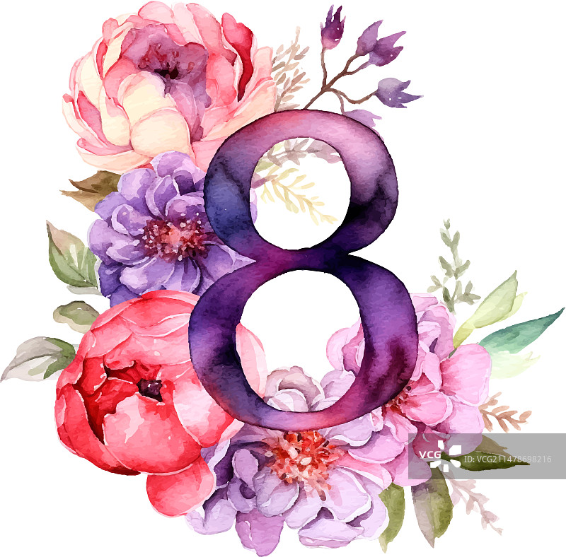 3月8日妇女节水彩花卉图片素材