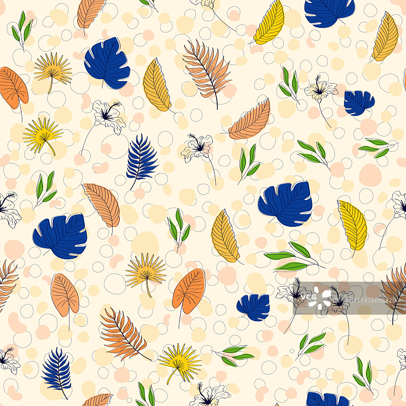 手绘热带树叶无缝图案图片素材