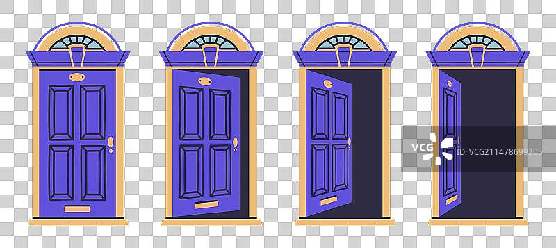 房屋入口木门的开启和关闭状态图片素材