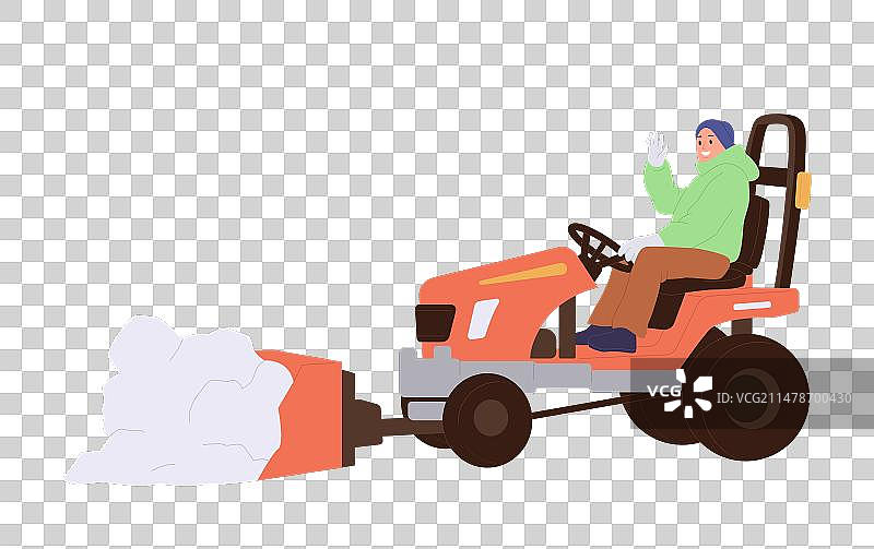 驾驶除雪拖拉机的卡通男人图片素材