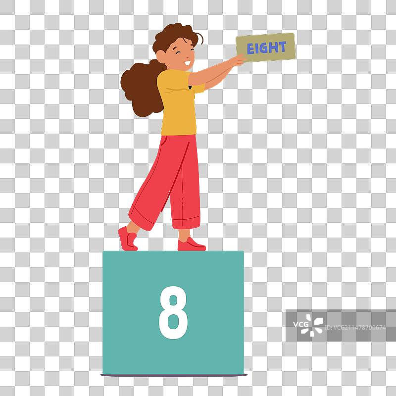 拿着数字的快乐儿童女孩角色图片素材
