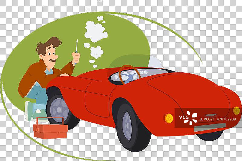 男人和维修汽车，适用于互联网和移动设备图片素材