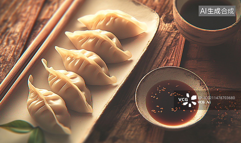 【AI数字艺术】饺子盘子醋筷子中国美食3D插画图片素材