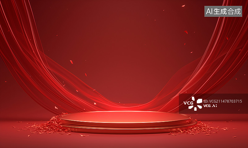 【AI数字艺术】产品展台红色幕布周年庆节日插画图片素材