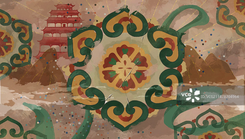 敦煌传统国风插画图片素材