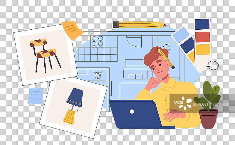 使用笔记本电脑的室内设计师概念图片素材