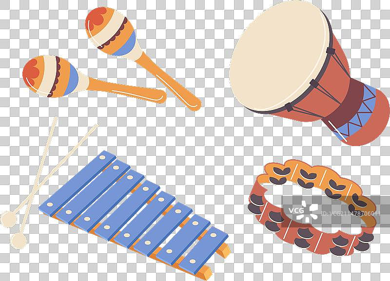 沙锤、木琴、民族鼓和铃鼓图片素材