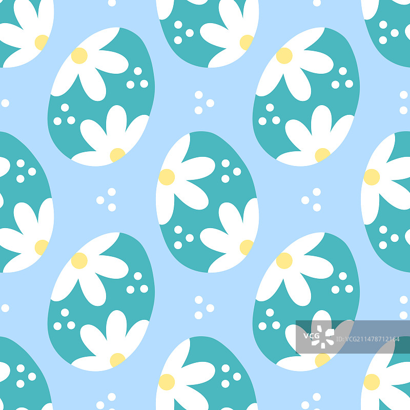 蓝色复活节彩蛋和鲜花无缝图案图片素材