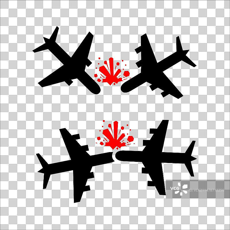 飞机坠毁事故轮廓图标合集图片素材