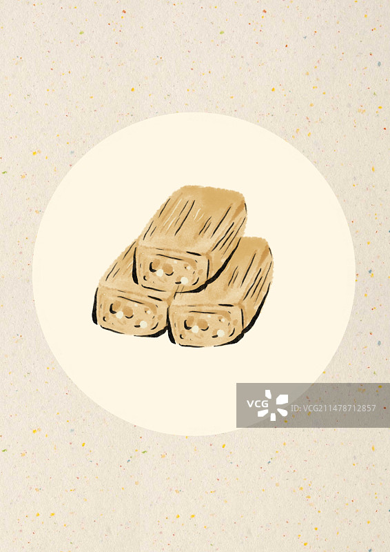 水墨风郑州美食插画-花生糕图片素材