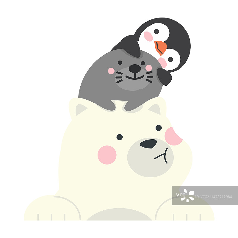 北极熊、海狮和企鹅堆叠图片素材